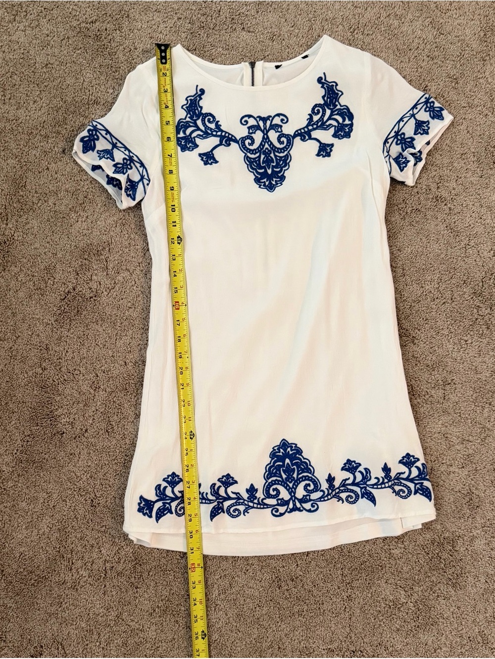 Lulu's White Shift Dress with Blue Embroidery